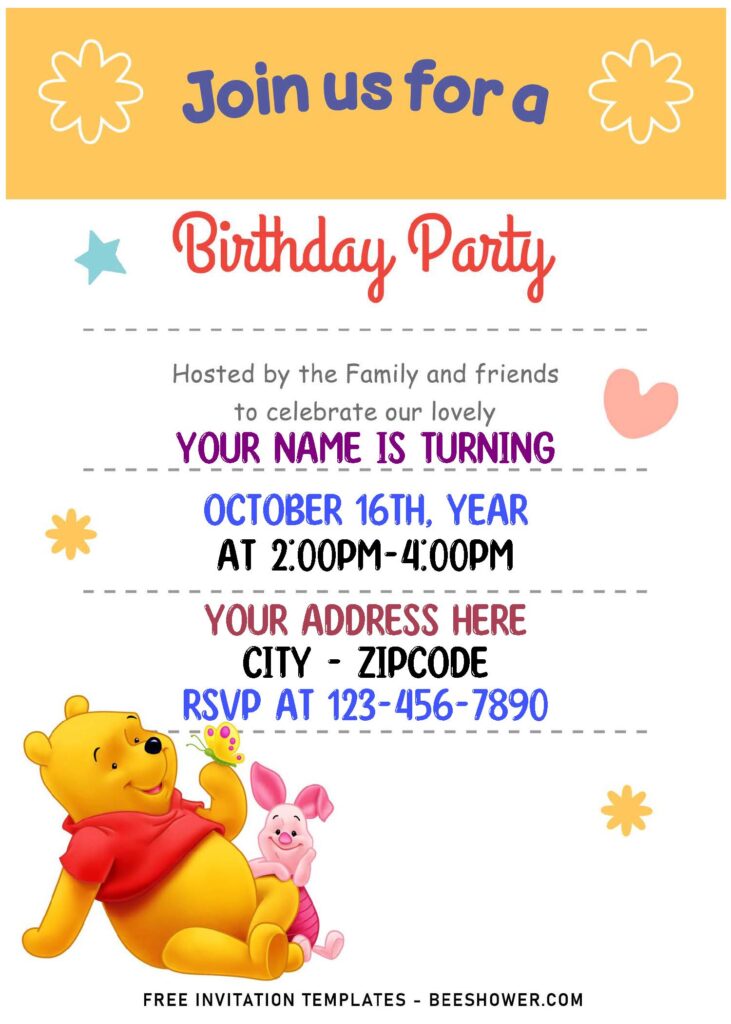 (Free Editable PDF) Fairly Cute Winnie The Pooh Birthday Invitation Templates with Piglet