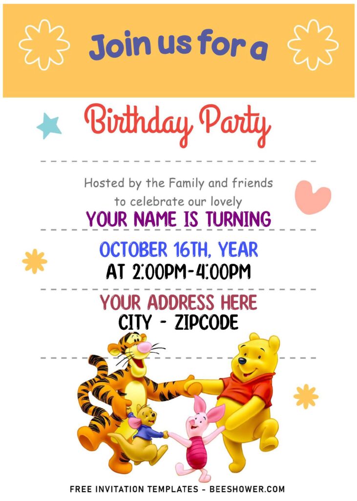 (Free Editable PDF) Fairly Cute Winnie The Pooh Birthday Invitation Templates with Tigger
