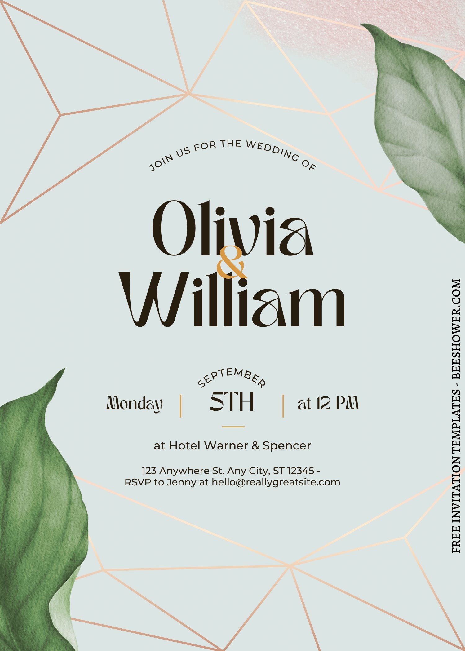 Download Image of 11+ Rose Gold Frame & Greenery Canva Invitation ...