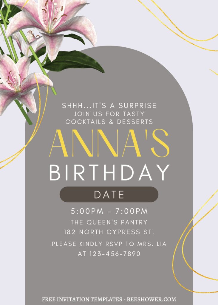 (Free) 7+ Cascading Lily Canva Birthday Invitation Templates with editable text