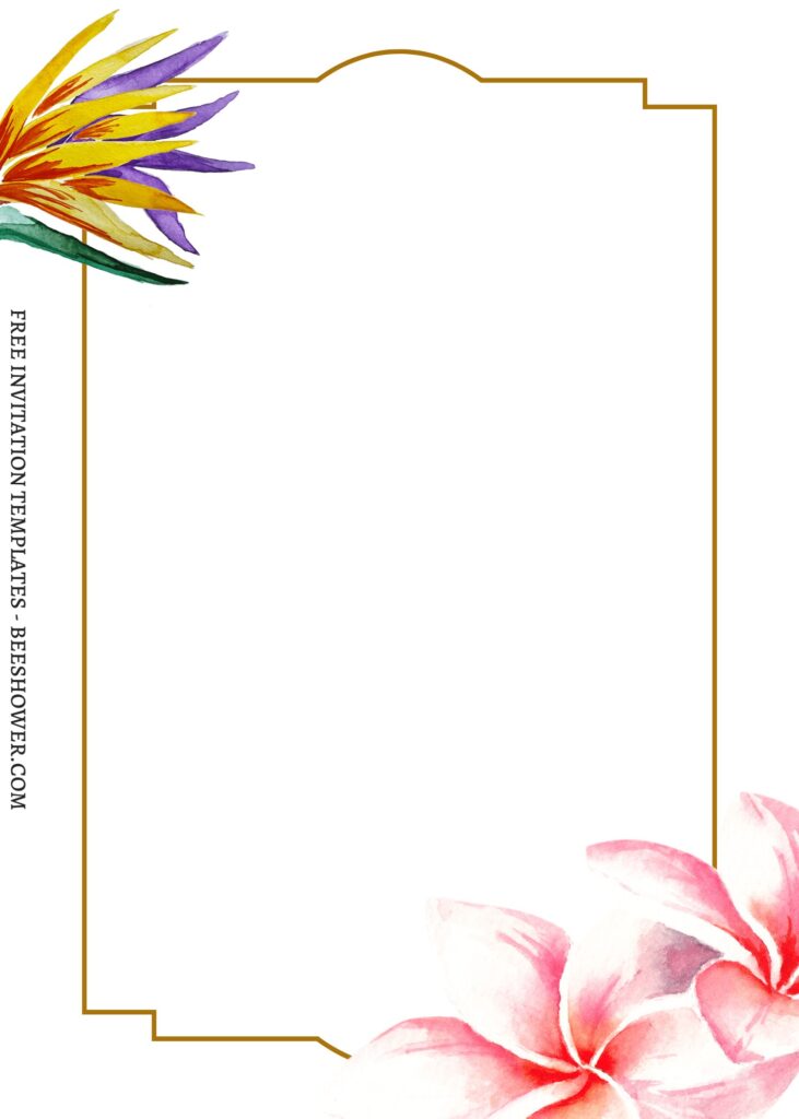 7+ Watercolor Tropical Summer Foliage & Floral Invitation Templates with gold frame