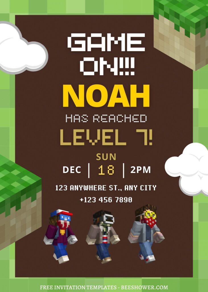 11+ Game On Minecraft Canva Birthday Invitation Templates with minecraft characters