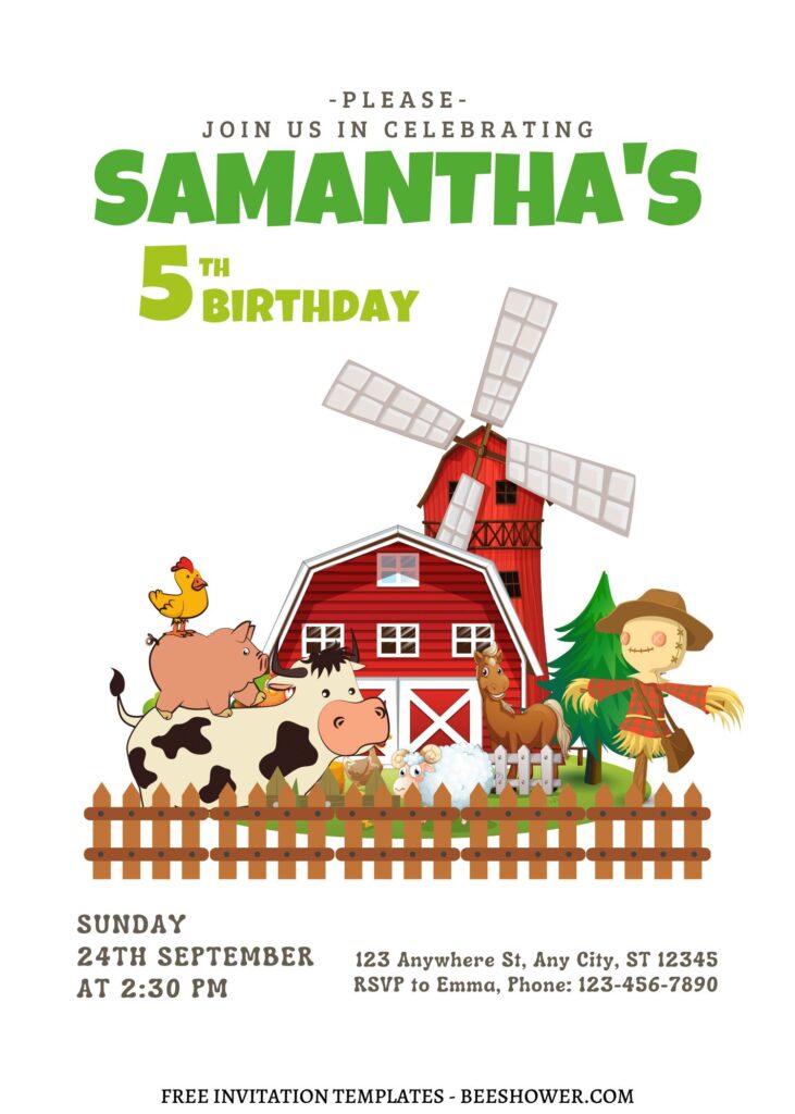 10+ Farm Animals Canva Birthday Invitation Templates with Cartoon Barnhouse