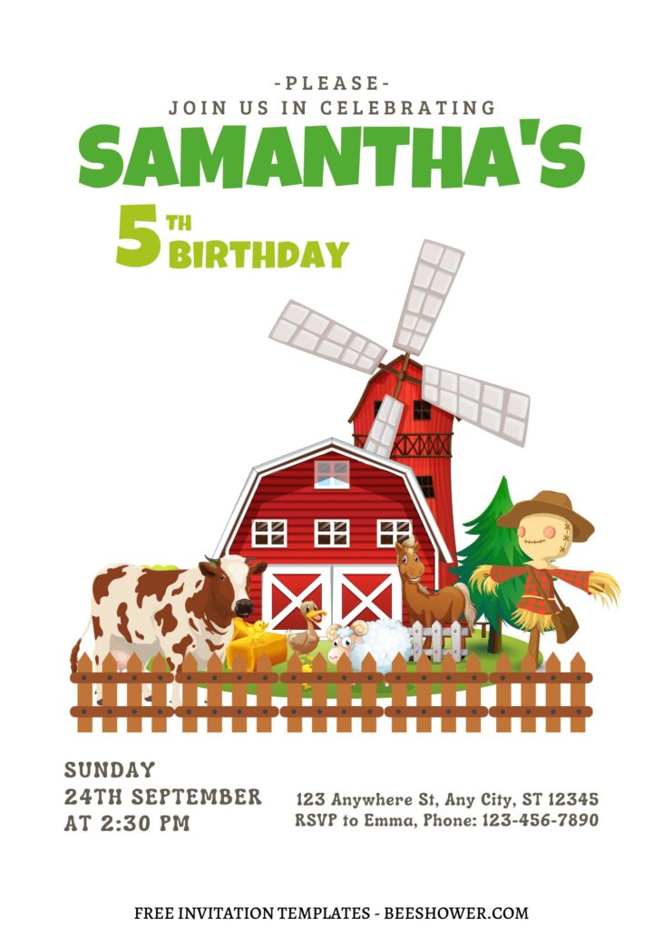 10+ Farm Animals Canva Birthday Invitation Templates with Windmill
