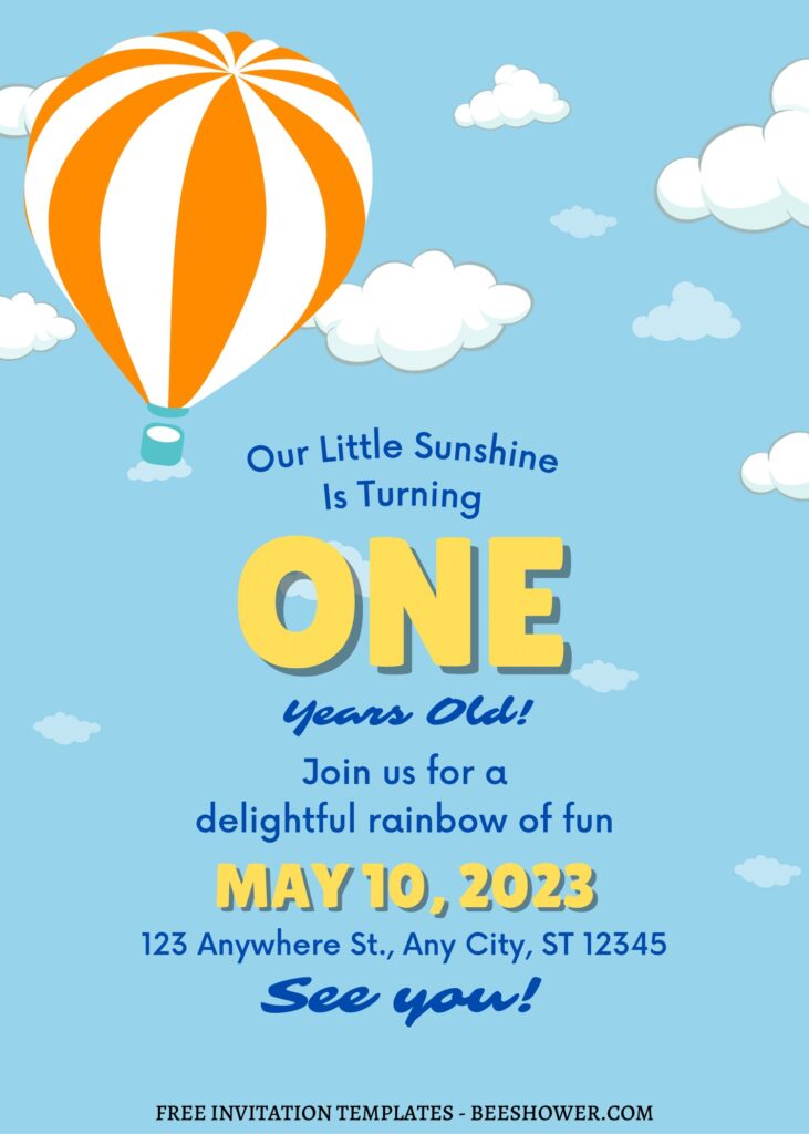 FREE EDITABLE - 10+ Hot Air Balloon Kids Canva Birthday Invitation Templates with flying hot air balloon