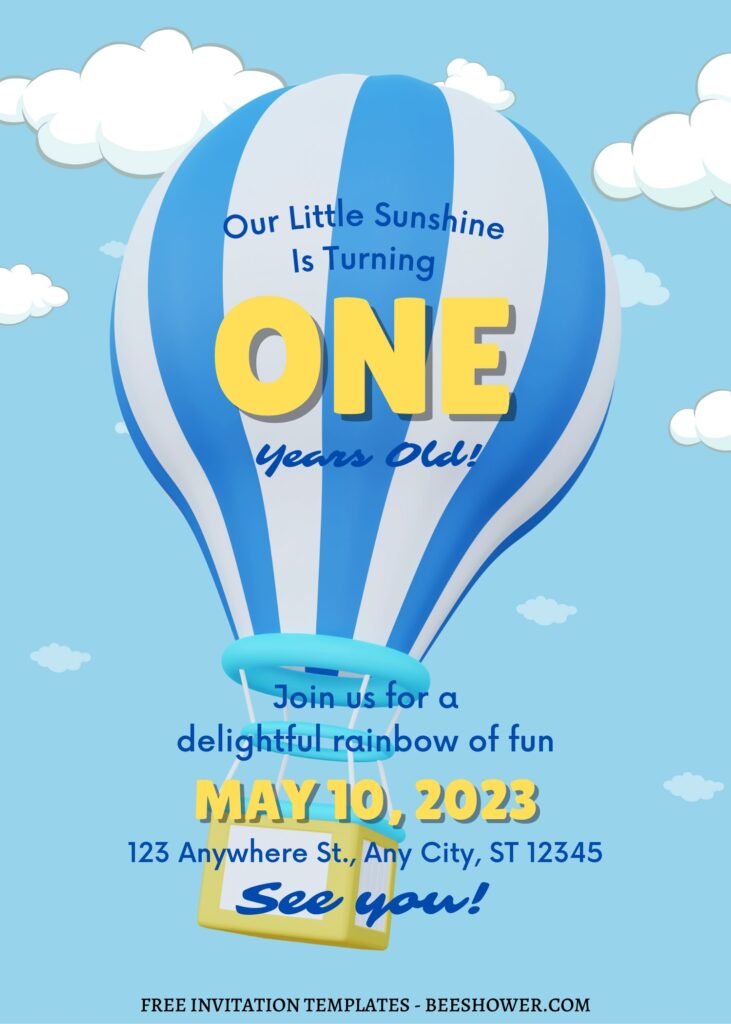 FREE EDITABLE - 10+ Hot Air Balloon Kids Canva Birthday Invitation Templates with blue hot air balloon