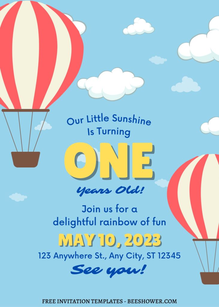 FREE EDITABLE - 10+ Hot Air Balloon Kids Canva Birthday Invitation Templates with beautiful sky background