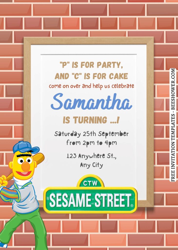 9+ Party With Elmo & Friends Canva Birthday Invitation Templates with bert