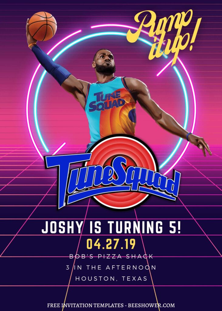 7+ Pump It Up Space Jam Canva Birthday Invitation Templates with Lebron James