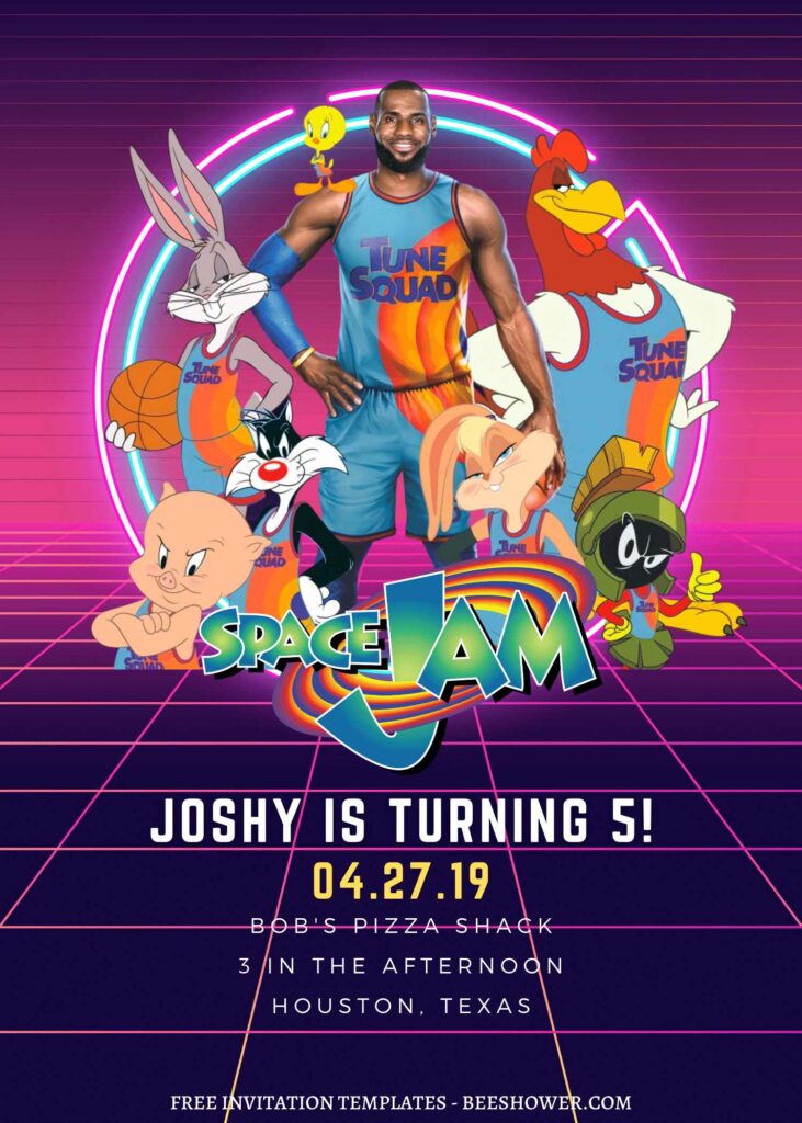 7+ Pump It Up Space Jam Canva Birthday Invitation Templates with Looney Tunes squad