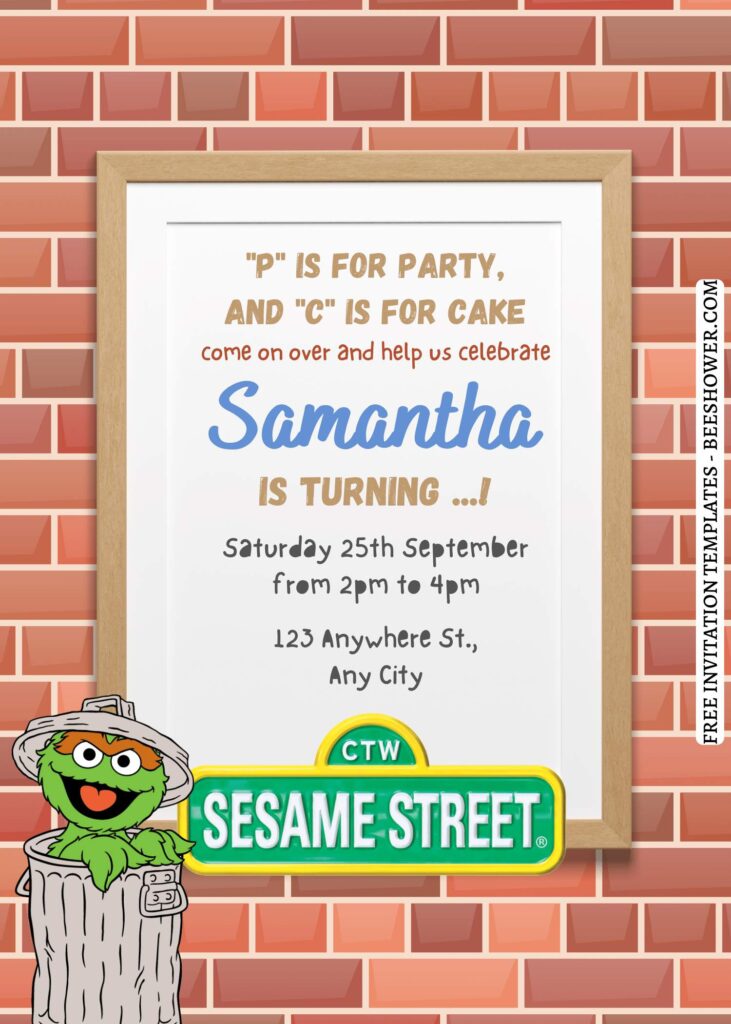9+ Party With Elmo & Friends Canva Birthday Invitation Templates with brick wall background