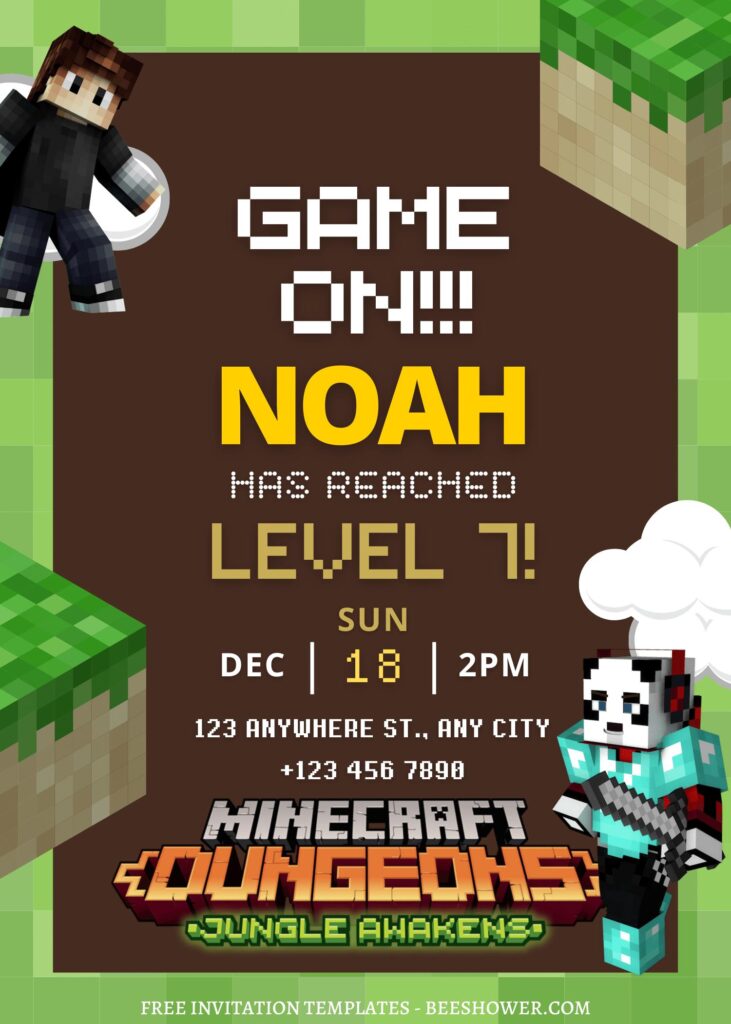 11+ Game On Minecraft Canva Birthday Invitation Templates with cute wording