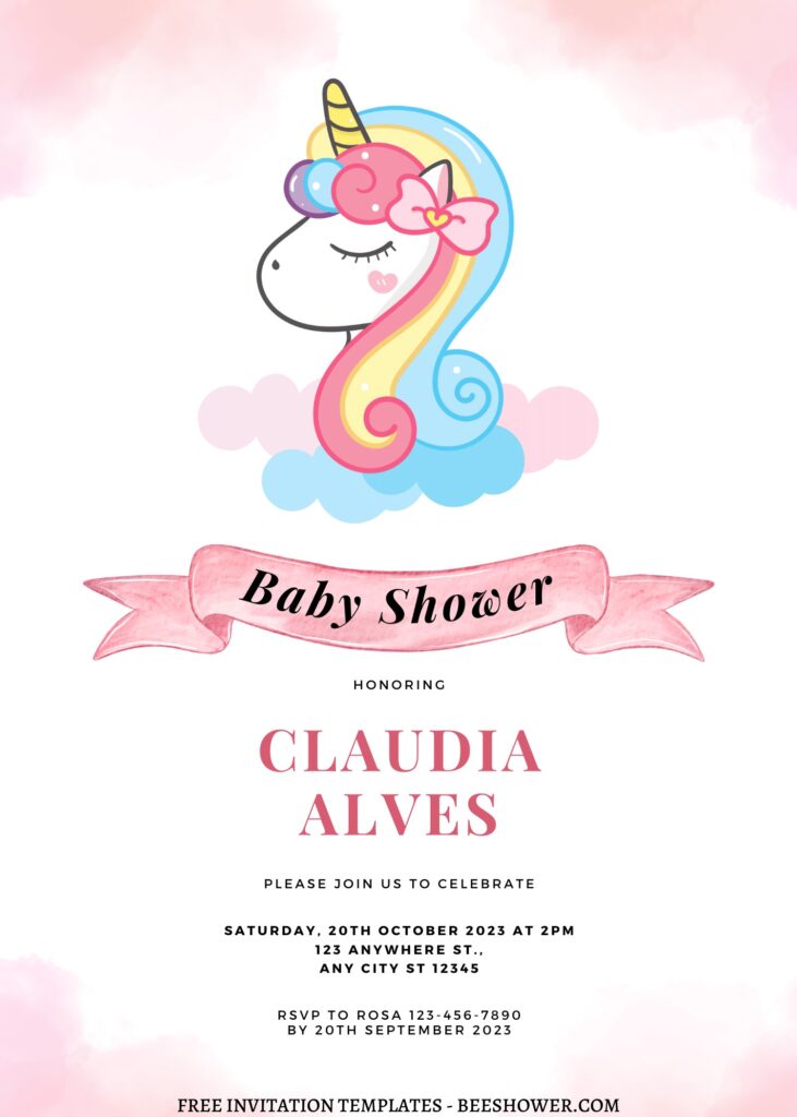 10+ Watercolor Princess Unicorn Canva Birthday Invitation Templates with adorable rainbow unicorn