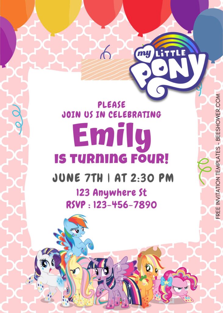 10+ Splendid My Little Pony Canva Birthday Invitation Templates with cute pink background