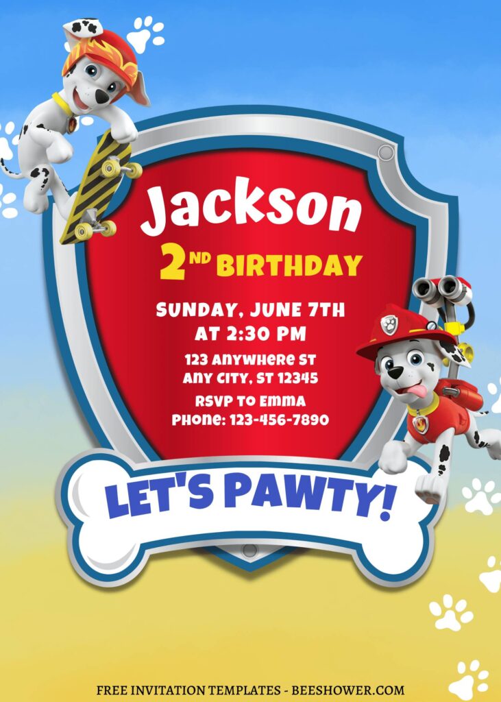 8+ Marvelous PAW Patrol Canva Birthday Invitation Templates with Marshall