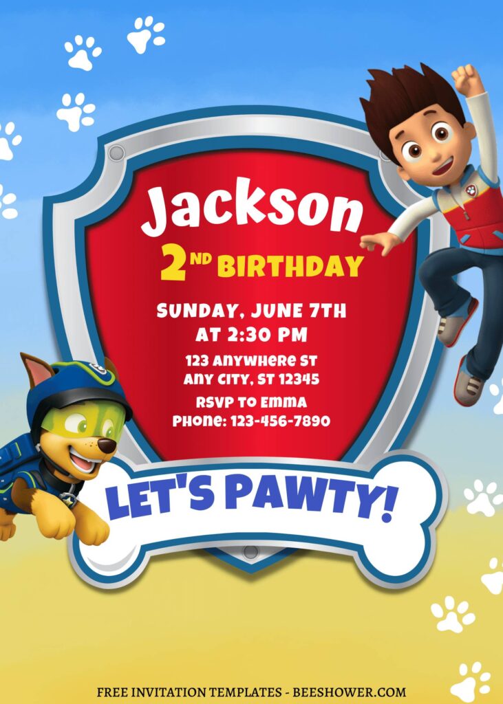 8+ Marvelous PAW Patrol Canva Birthday Invitation Templates with chase