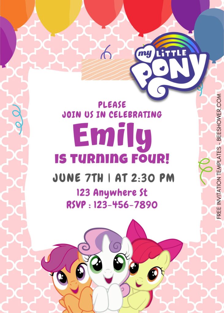 10+ Splendid My Little Pony Canva Birthday Invitation Templates with colorful balloons
