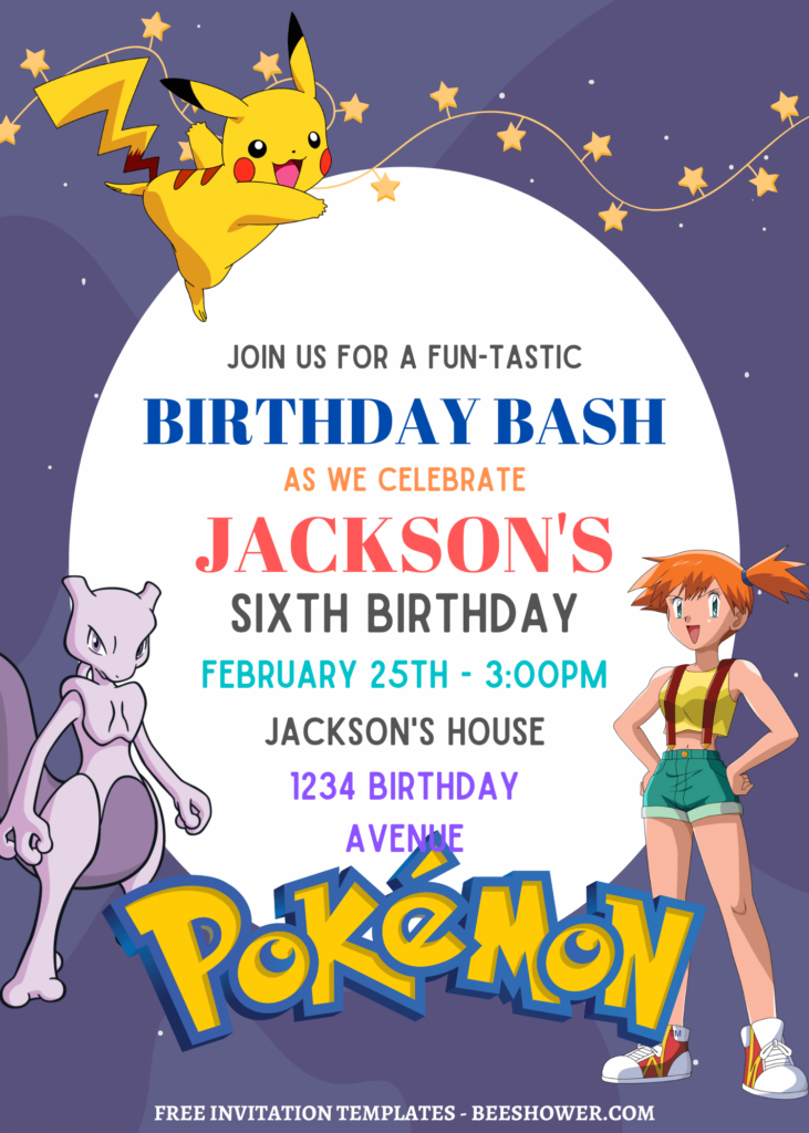 11+ Best Ever Pokemon Canva Birthday Invitation Templates with Mewtwo and Misty