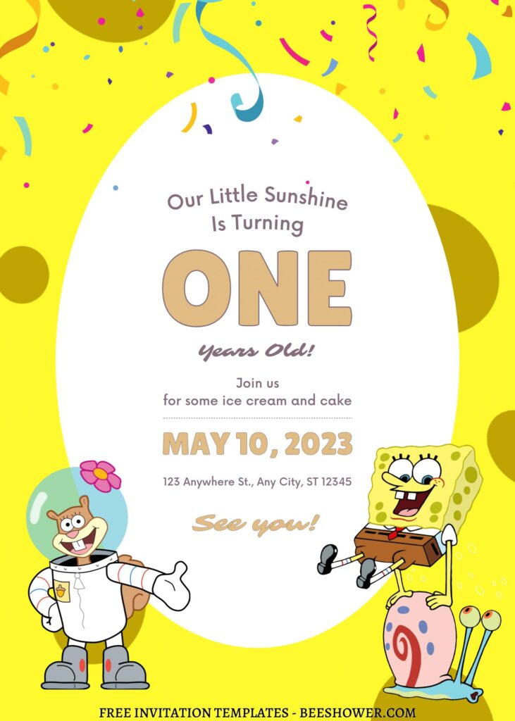 9+ Fun SpongeBob On The Run Canva Birthday Invitation Templates with Sandy cheek