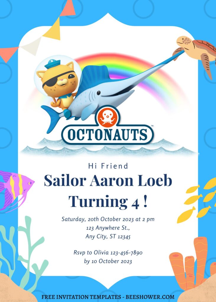 8+ Adorable Navy Octonauts Canva Birthday Invitation Templates with 