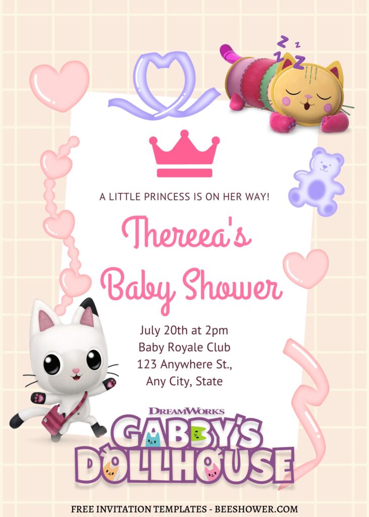 7+ Gabby Dollhouse Canva Birthday Invitation For Your Daughter's Birthday with Princess Tiara