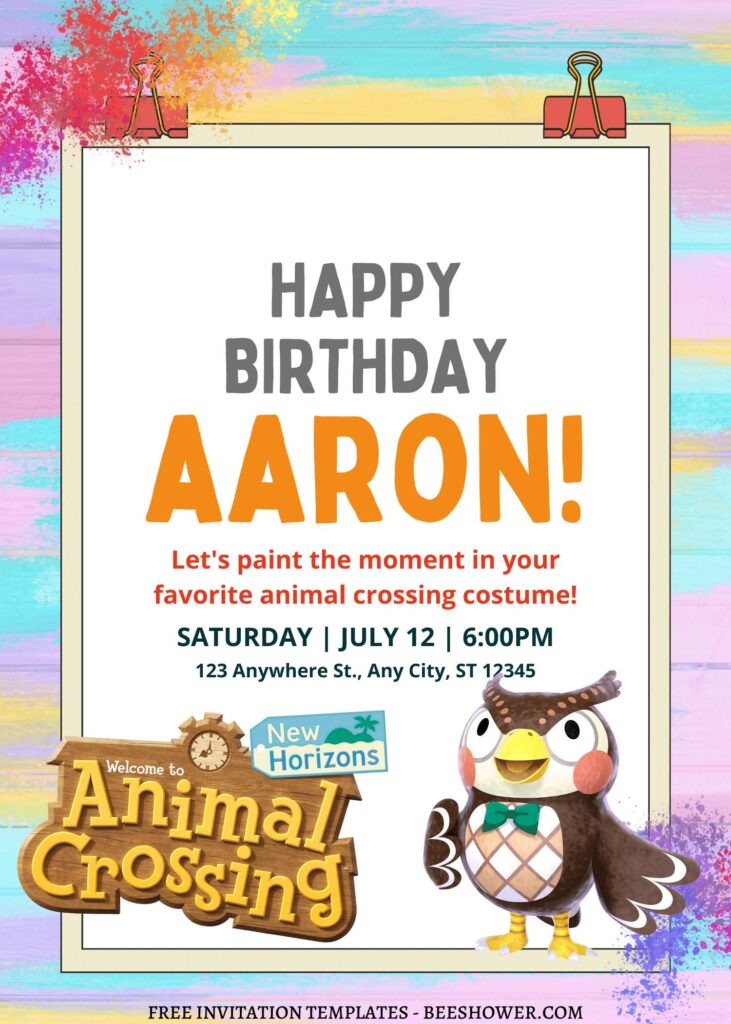 8+ Fluttering Animal Crossing Canva Birthday Invitation Templates  with cute baby owl