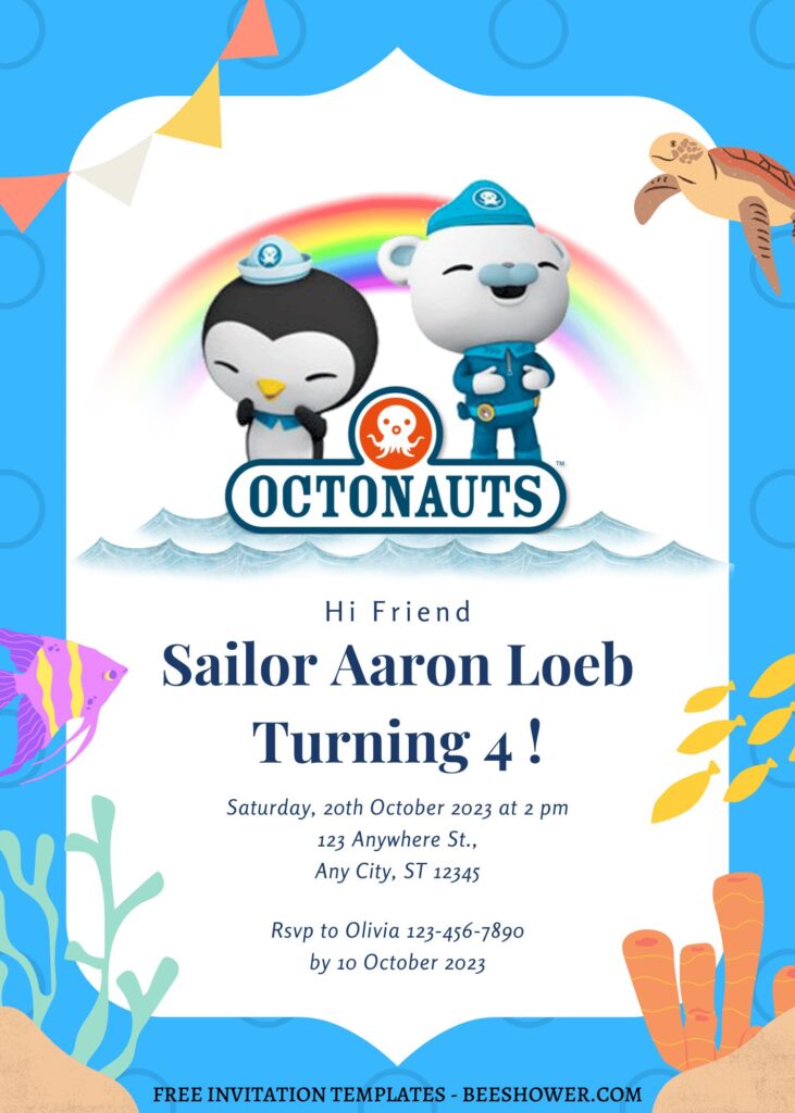 8+ Adorable Navy Octonauts Canva Birthday Invitation Templates with editable text