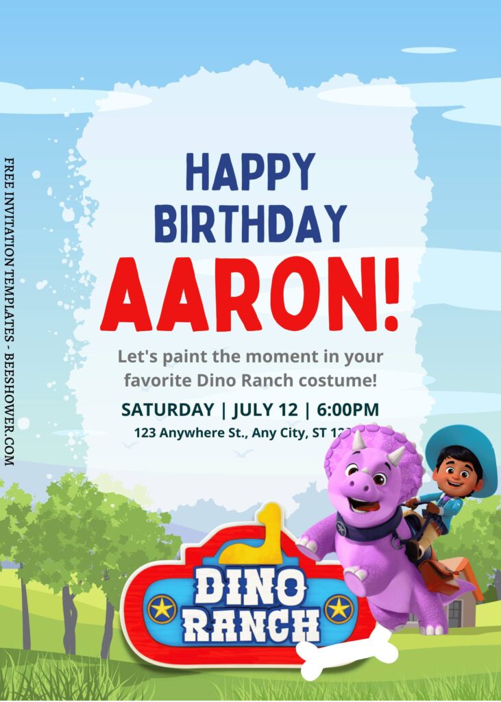 9+ ROAR-SOME Dino Ranch Canva Birthday Invitation Templates with forest background