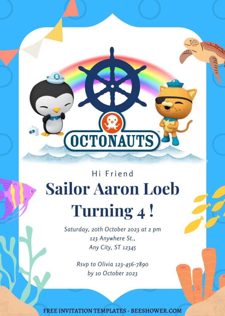 8+ Adorable Navy Octonauts Canva Birthday Invitation Templates with Ship Wheel