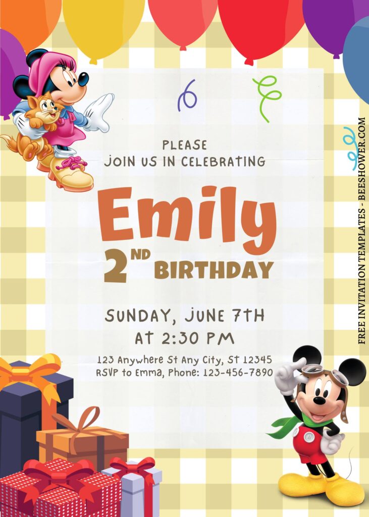 10+ Fluttering Mickey And Minnie Mouse Canva Birthday Invitation Templates with Birthday Gift Boxes
