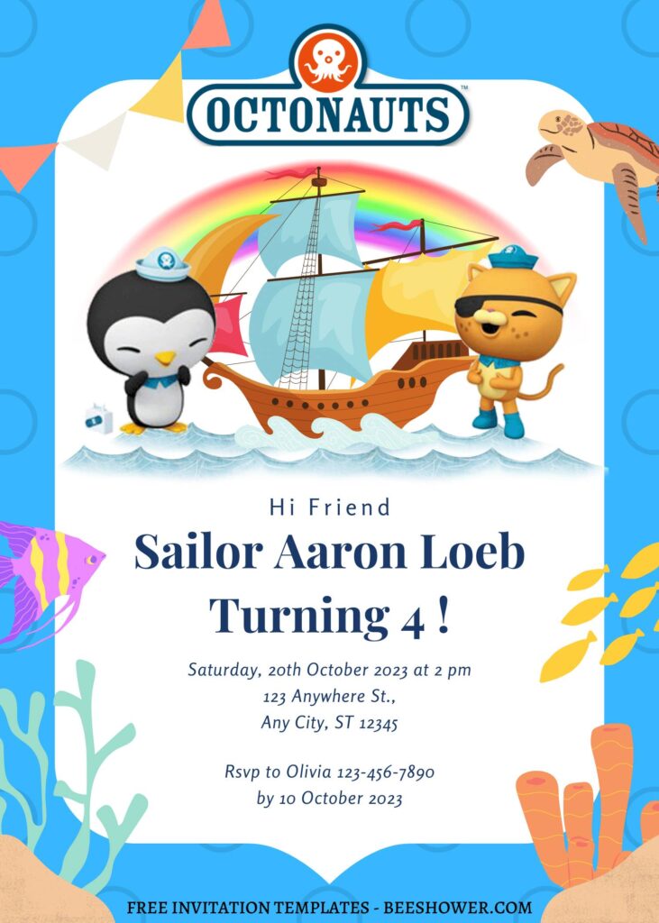 8+ Adorable Navy Octonauts Canva Birthday Invitation Templates with cute pirate ship