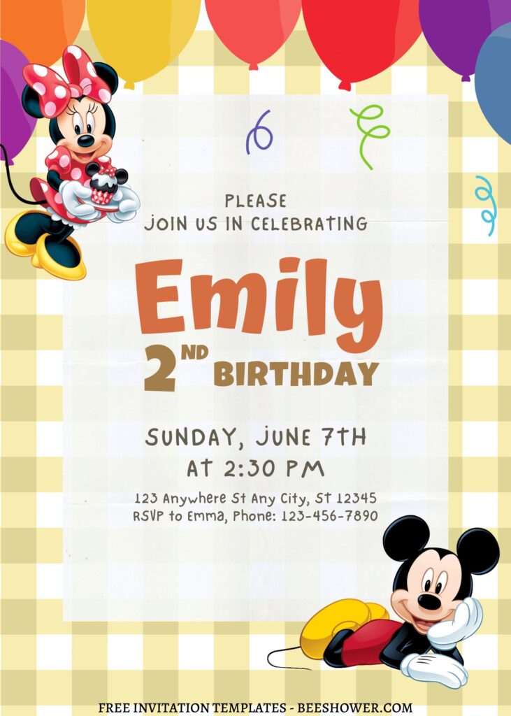 10+ Fluttering Mickey And Minnie Mouse Canva Birthday Invitation Templates with Colorful Balloons
