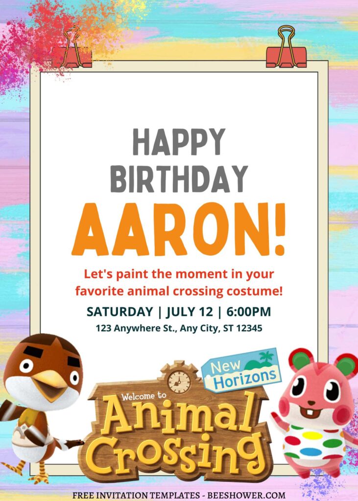 8+ Fluttering Animal Crossing Canva Birthday Invitation Templates  with colorful text