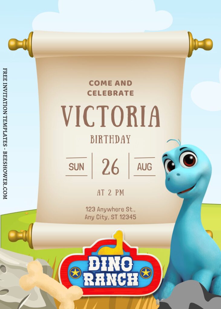 7+ Adorable Prehistoric Dino Ranch Canva Birthday Invitation Templates with adorable Clover
