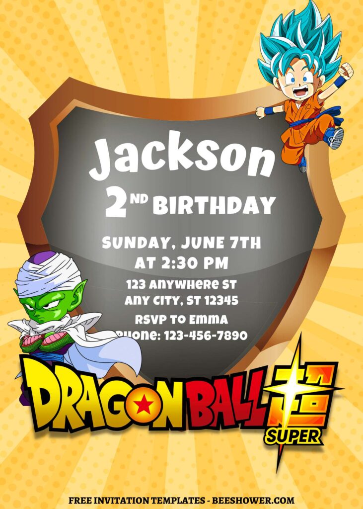 8+ Dragonball Super Brolly Canva Birthday Invitation Templates with baby Piccolo