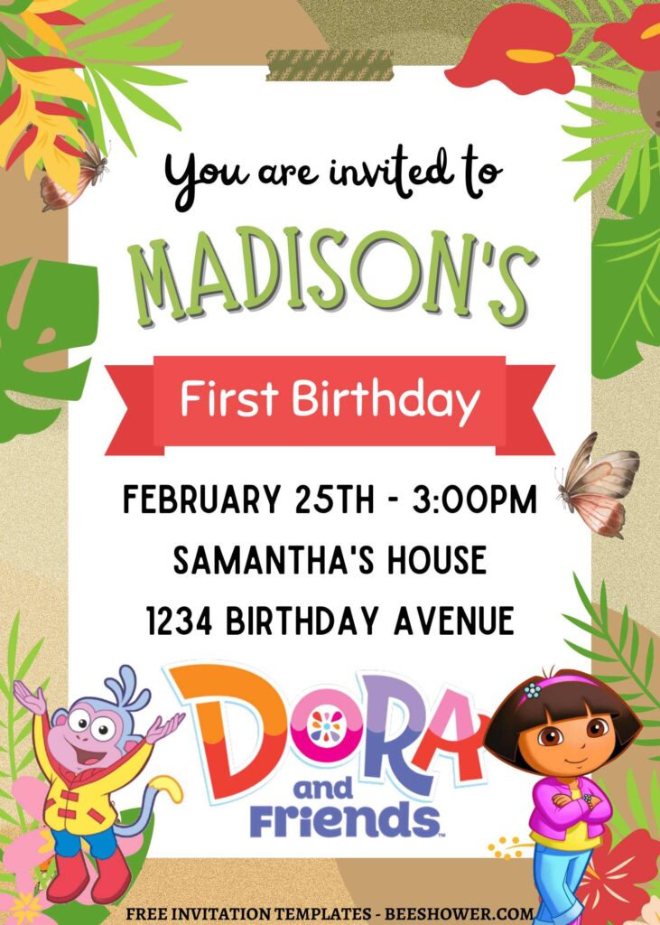10+ Dora And Friends Jungle Adventure Canva Birthday Invitation Templates with cute wording
