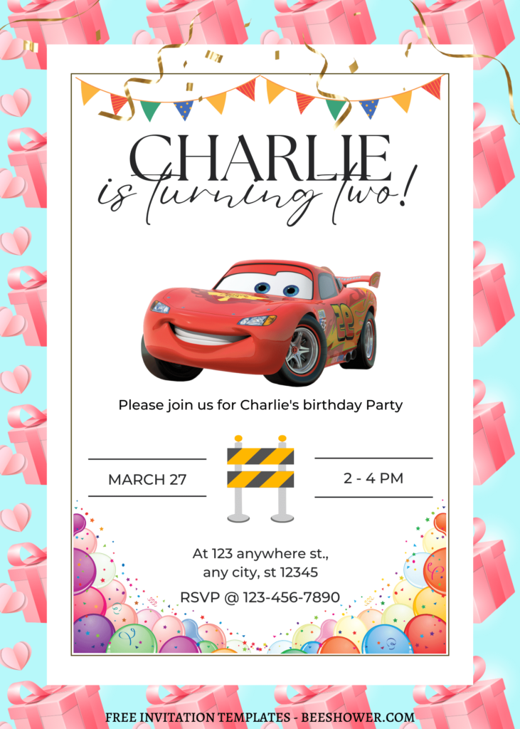 8+ Fun Disney Pixar Cars Canva Birthday Invitation Templates  with Lightning McQueen