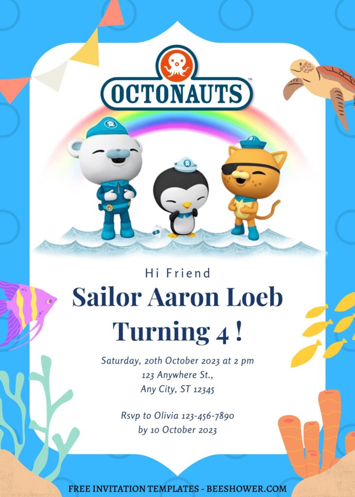 8+ Adorable Navy Octonauts Canva Birthday Invitation Templates with adorable rainbow