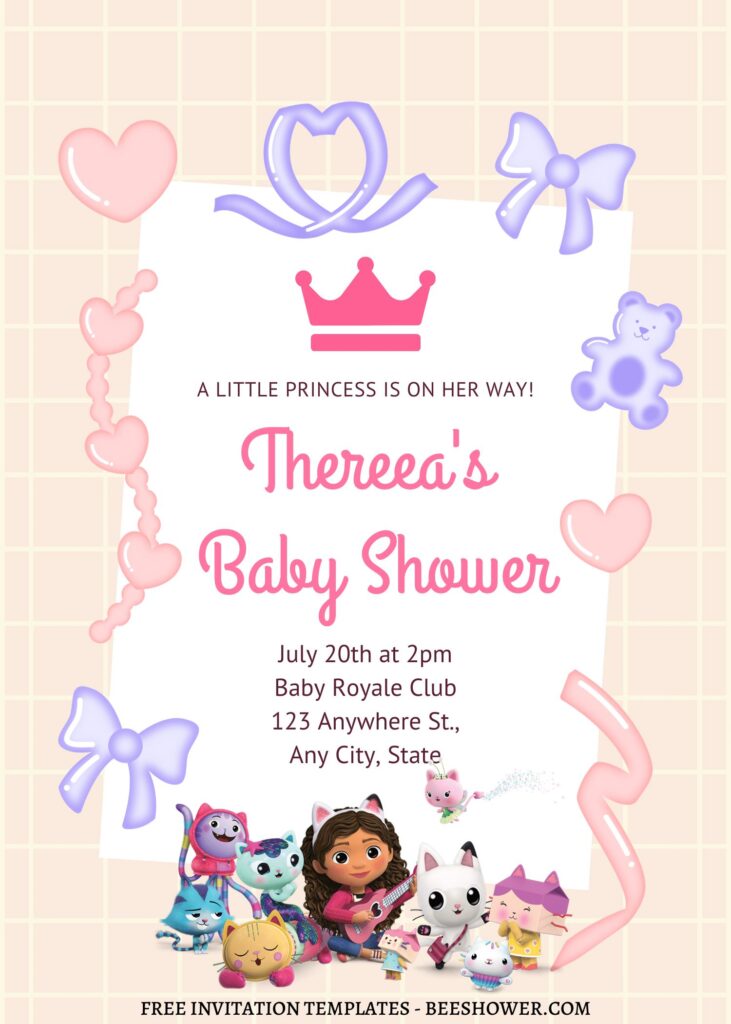 7+ Gabby Dollhouse Canva Birthday Invitation For Your Daughter's Birthday with cute hand drawn girl toys