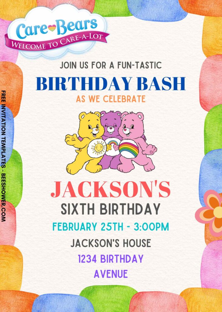 7+ A Whole Lot Of Fun Care Bears Canva Birthday Invitation Templates with Care A Lot and Birthday bears