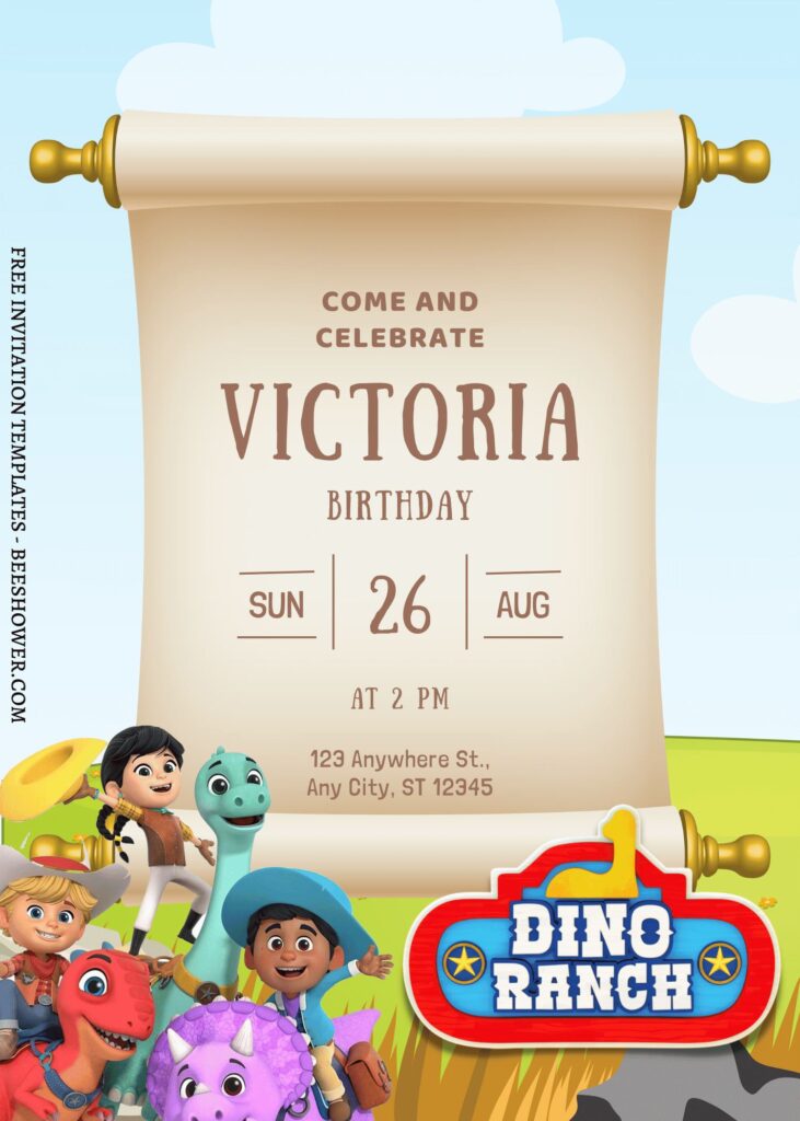 7+ Adorable Prehistoric Dino Ranch Canva Birthday Invitation Templates with cute park background