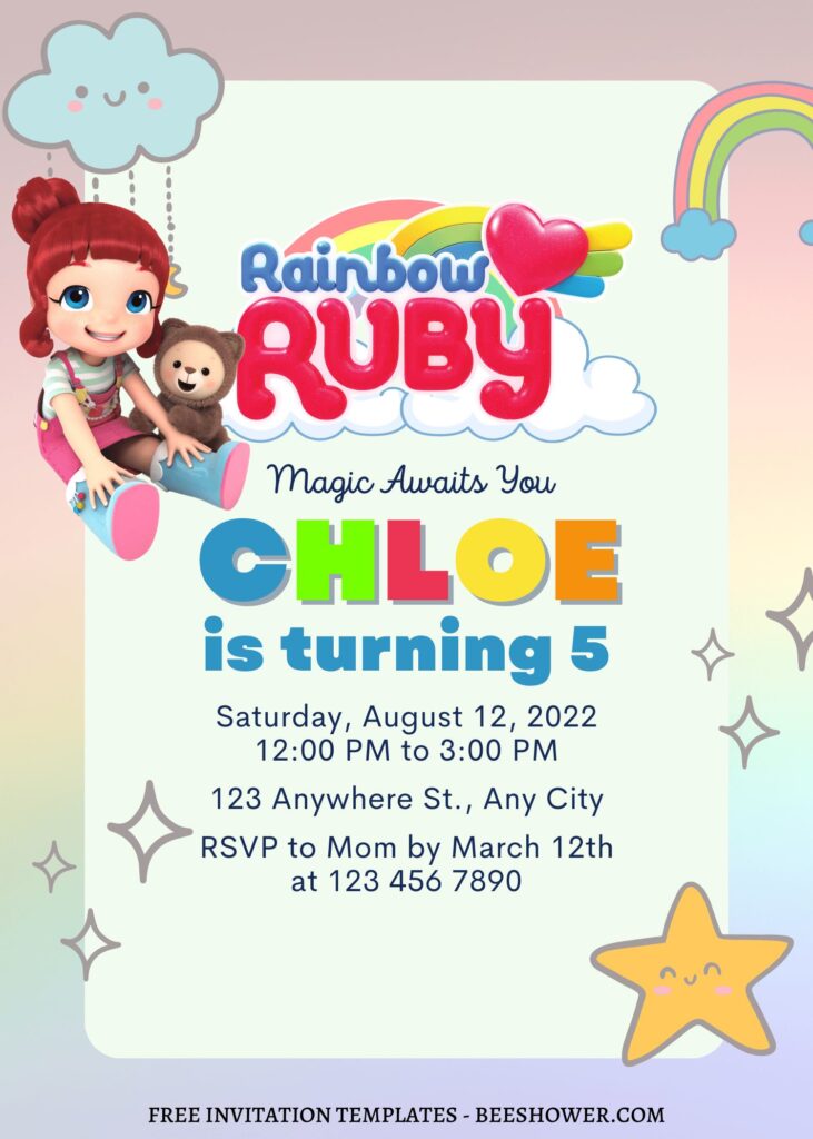 9+ Lovable Thunderbell And Princess Kiky Canva Birthday Invitation Templates with cute teddy bear