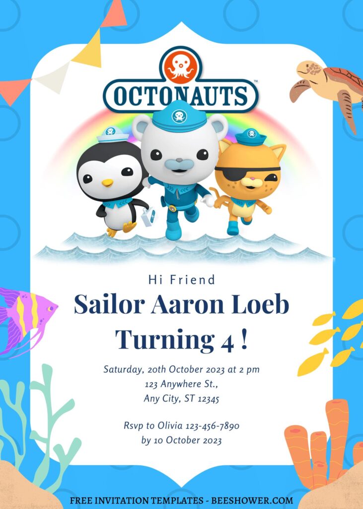 8+ Adorable Navy Octonauts Canva Birthday Invitation Templates with adorable Captain Barnacle