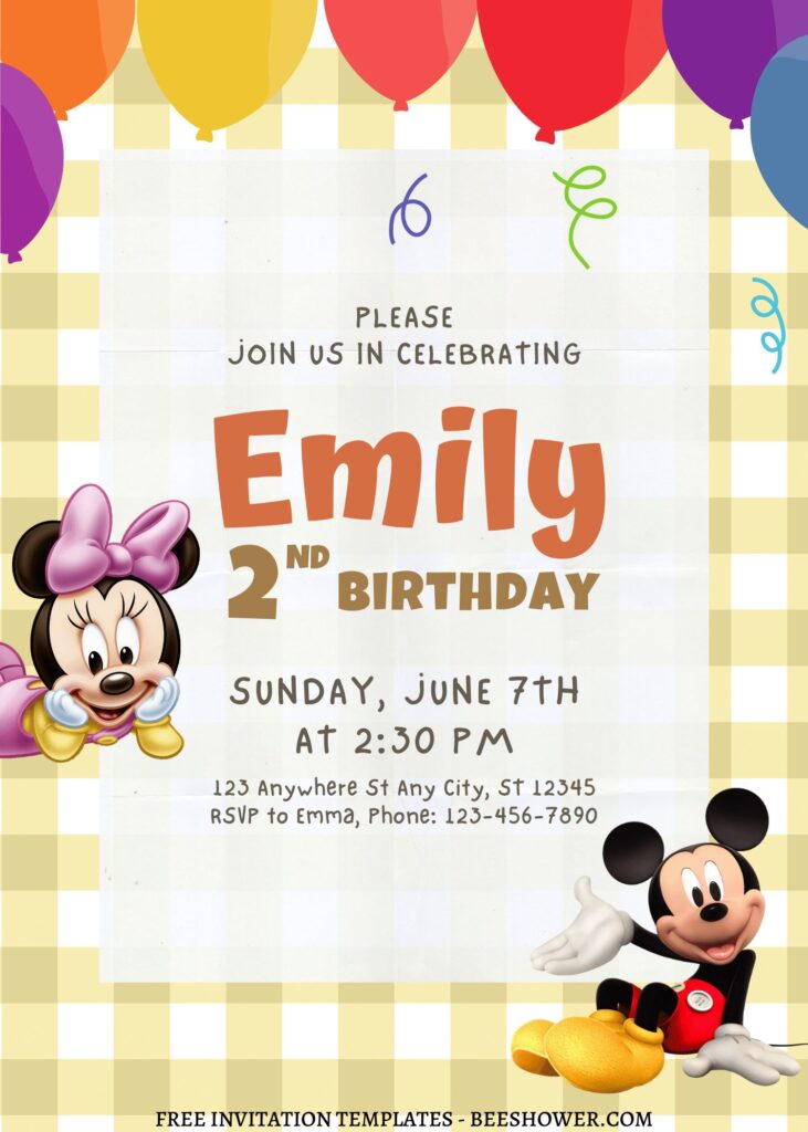 10+ Fluttering Mickey And Minnie Mouse Canva Birthday Invitation Templates with baby Minnie Mouse