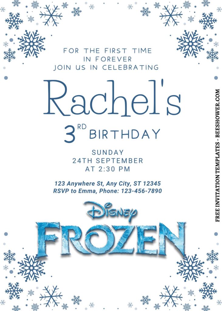 8+ Enchanting Disney Frozen Canva Birthday Invitation Templates with blue snowflakes