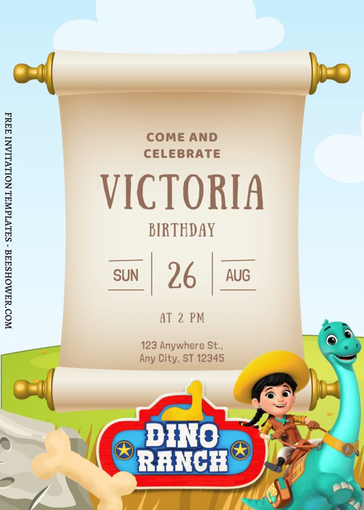 7+ Adorable Prehistoric Dino Ranch Canva Birthday Invitation Templates with Min and Clover