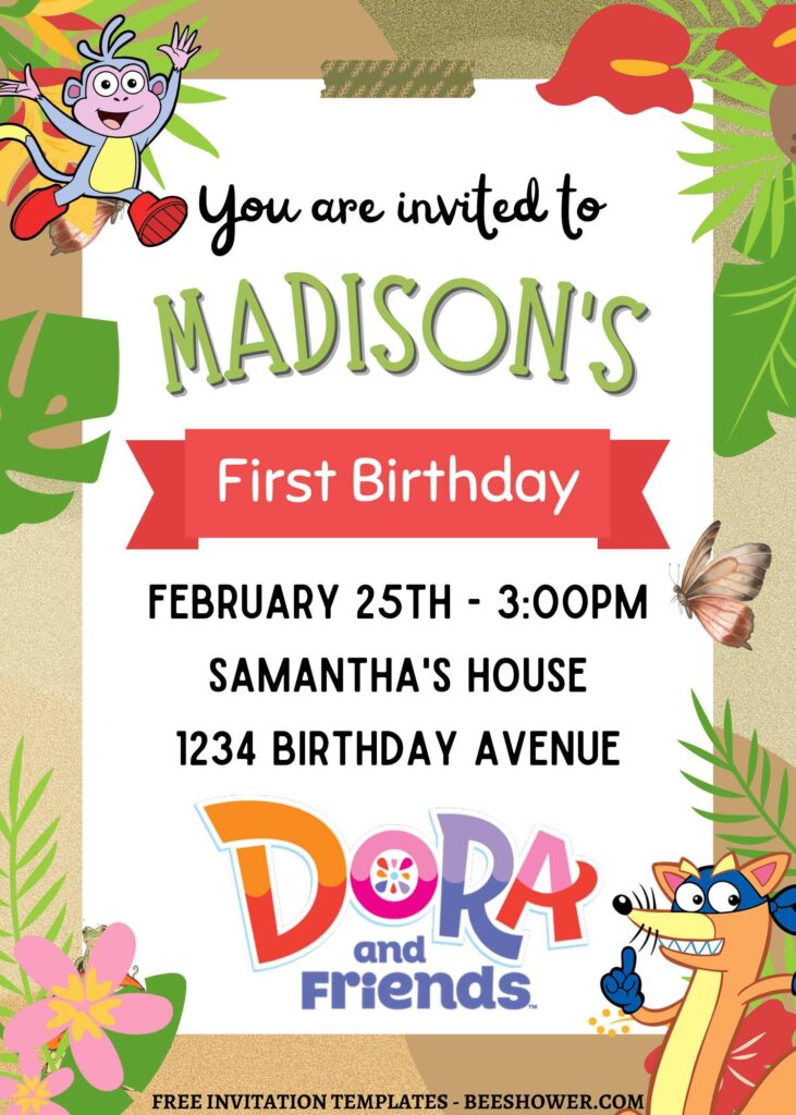 10+ Dora And Friends Jungle Adventure Canva Birthday Invitation Templates with Sweeper