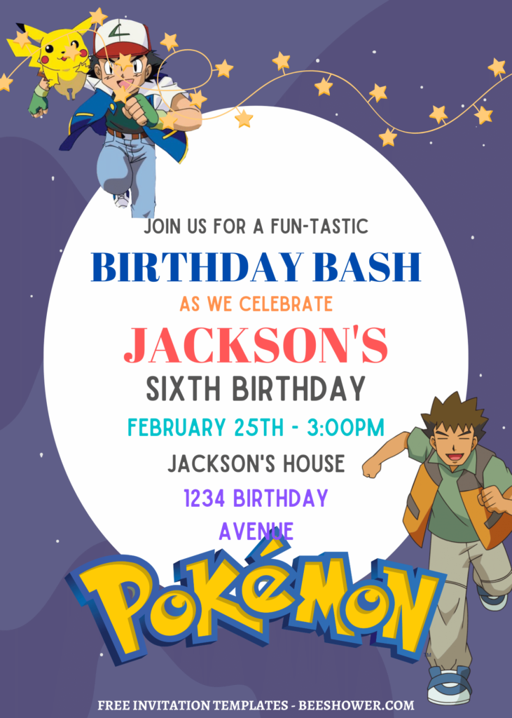 11+ Best Ever Pokemon Canva Birthday Invitation Templates with ash and brook