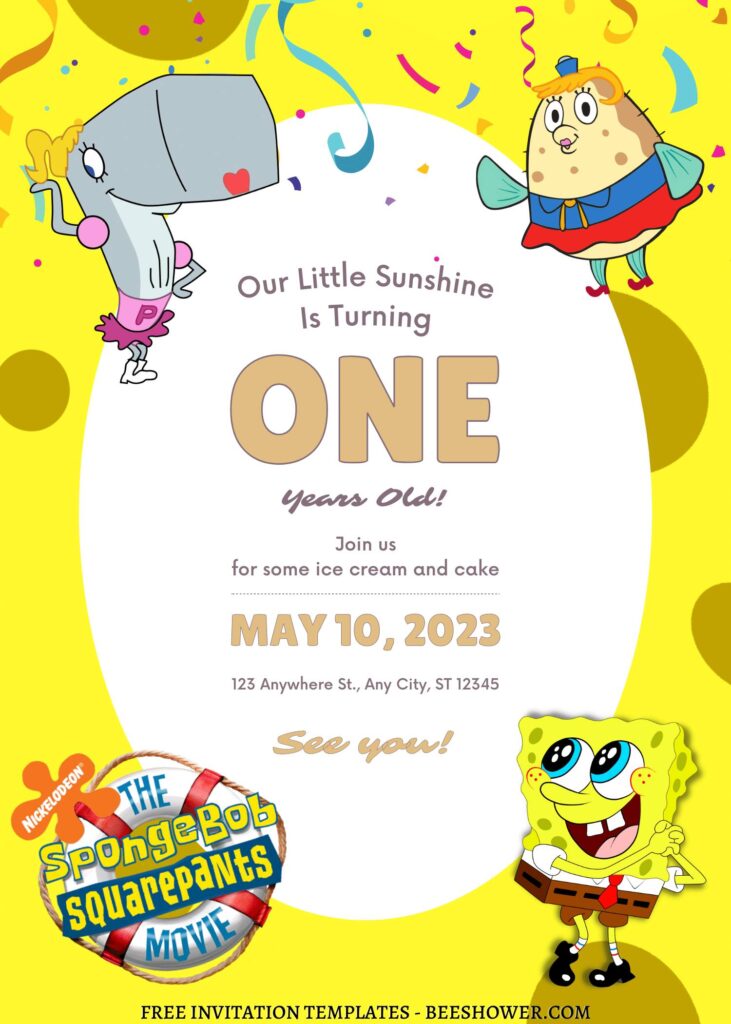 9+ Fun SpongeBob On The Run Canva Birthday Invitation Templates with adorable Mrs. Puff
