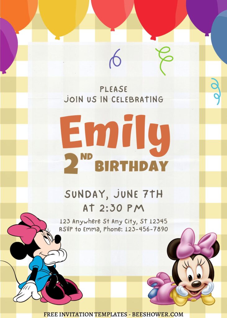 10+ Fluttering Mickey And Minnie Mouse Canva Birthday Invitation Templates with cute wording